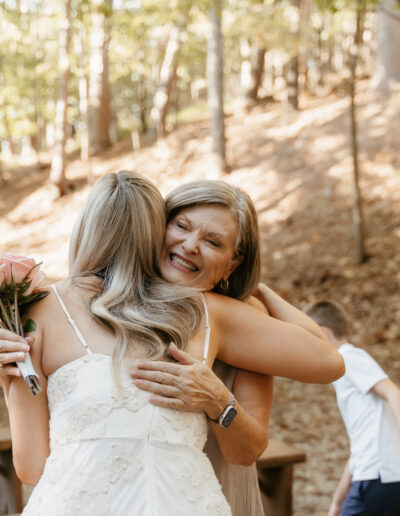 Bride hugging mom after ceremony